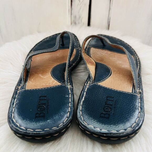 Boc Born Navy Blue Leather Slip on Earthy Boho Comfort Sandals - Size 9 EU40 - Picture 5 of 8